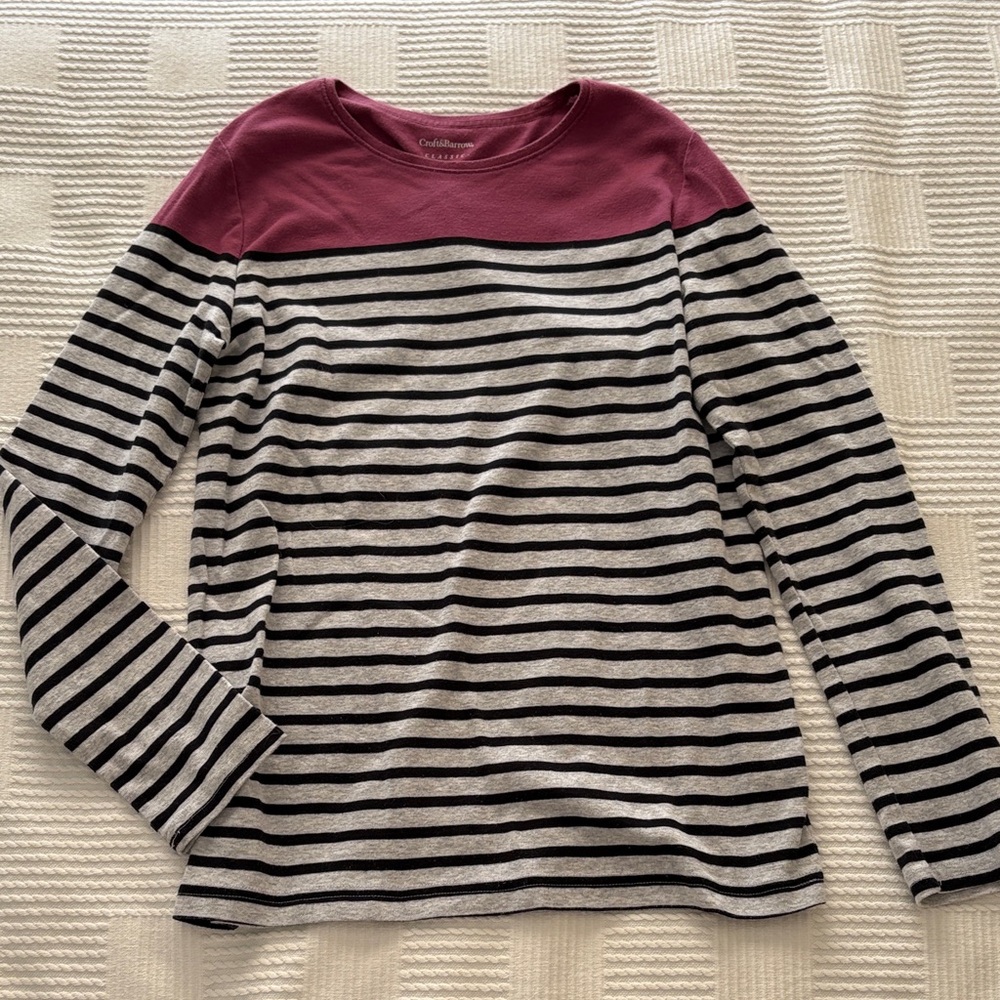 Croft & Barrow Pink and Black Striped Tee